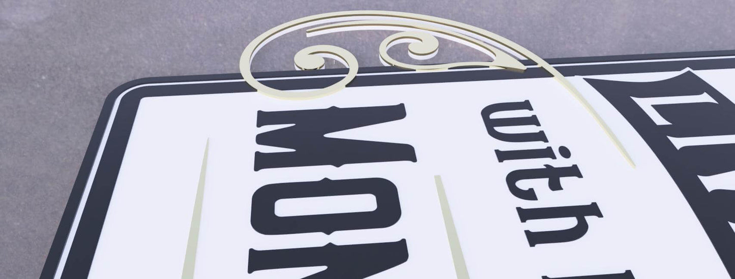 Close-up of Halloween porch decor sign featuring playful text and design for festive fall decoration.