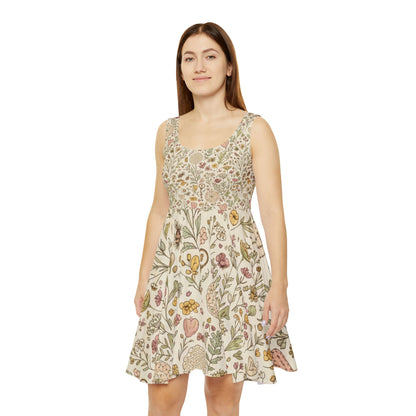Floral Vintage Skater Dress — Cream Botanical Print - Digital Chaotik