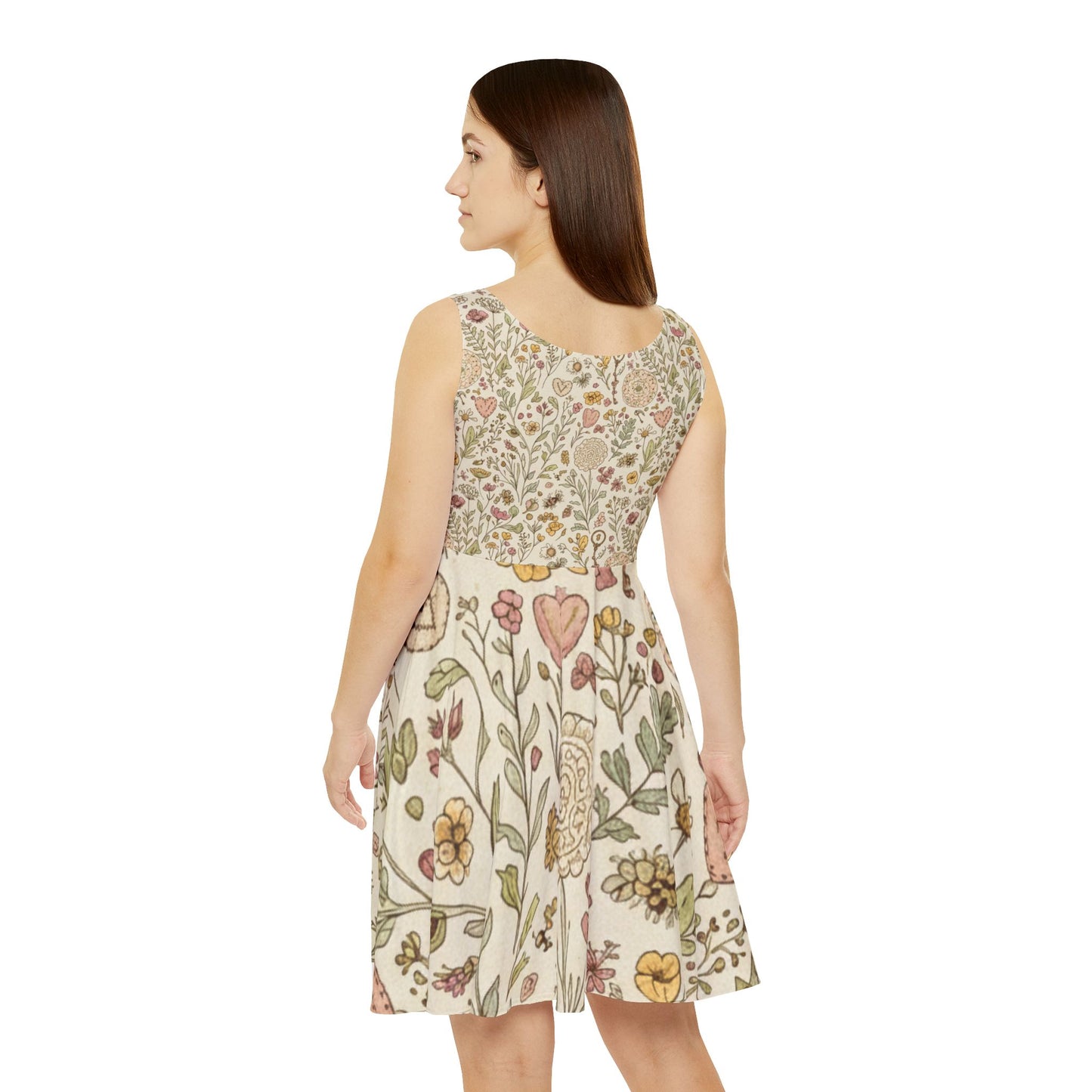 Floral Vintage Skater Dress — Cream Botanical Print - Digital Chaotik