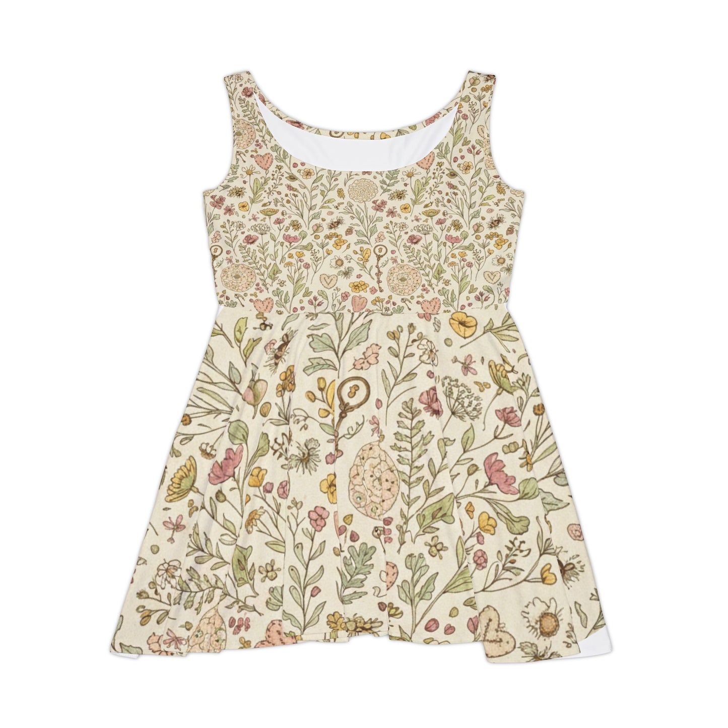 Floral Vintage Skater Dress — Cream Botanical Print - Digital Chaotik