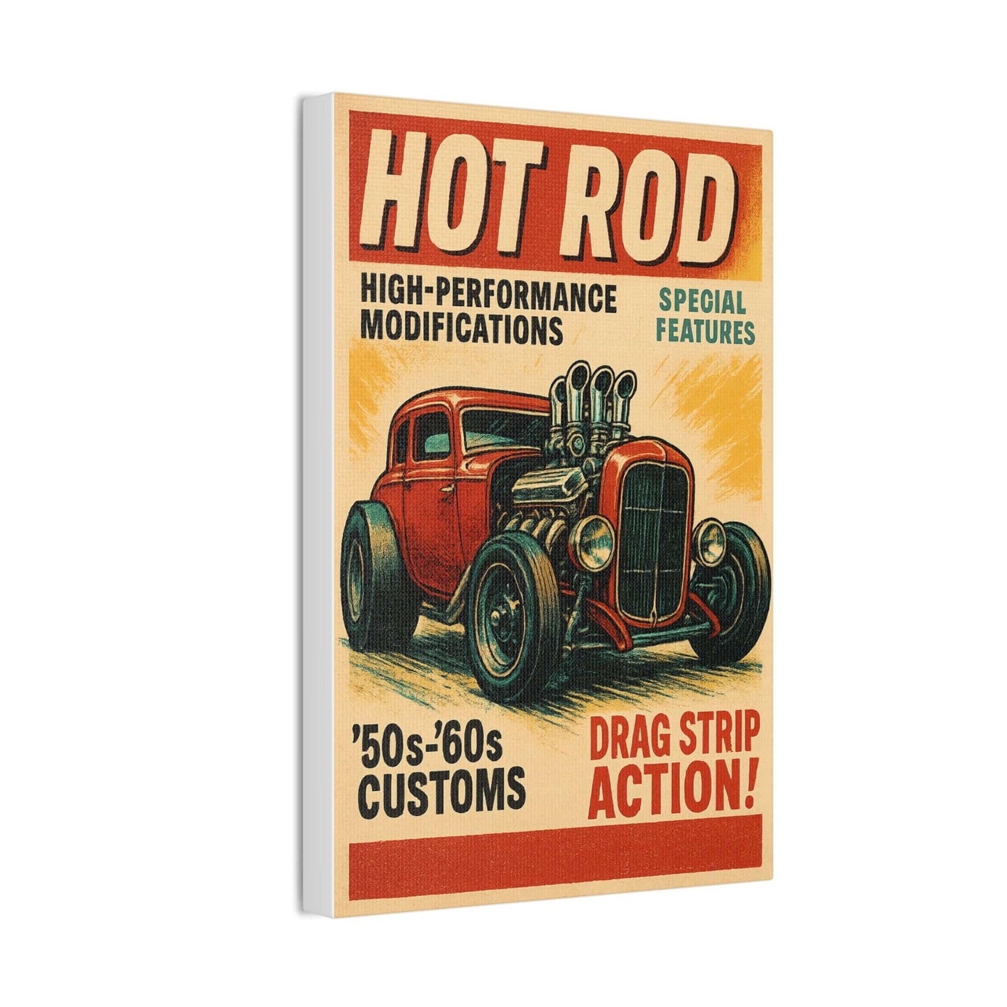 Hot Rod art Retro Car Canvas | 1950s '50s-'60s Custom Drag Strip-Digital Chaotik