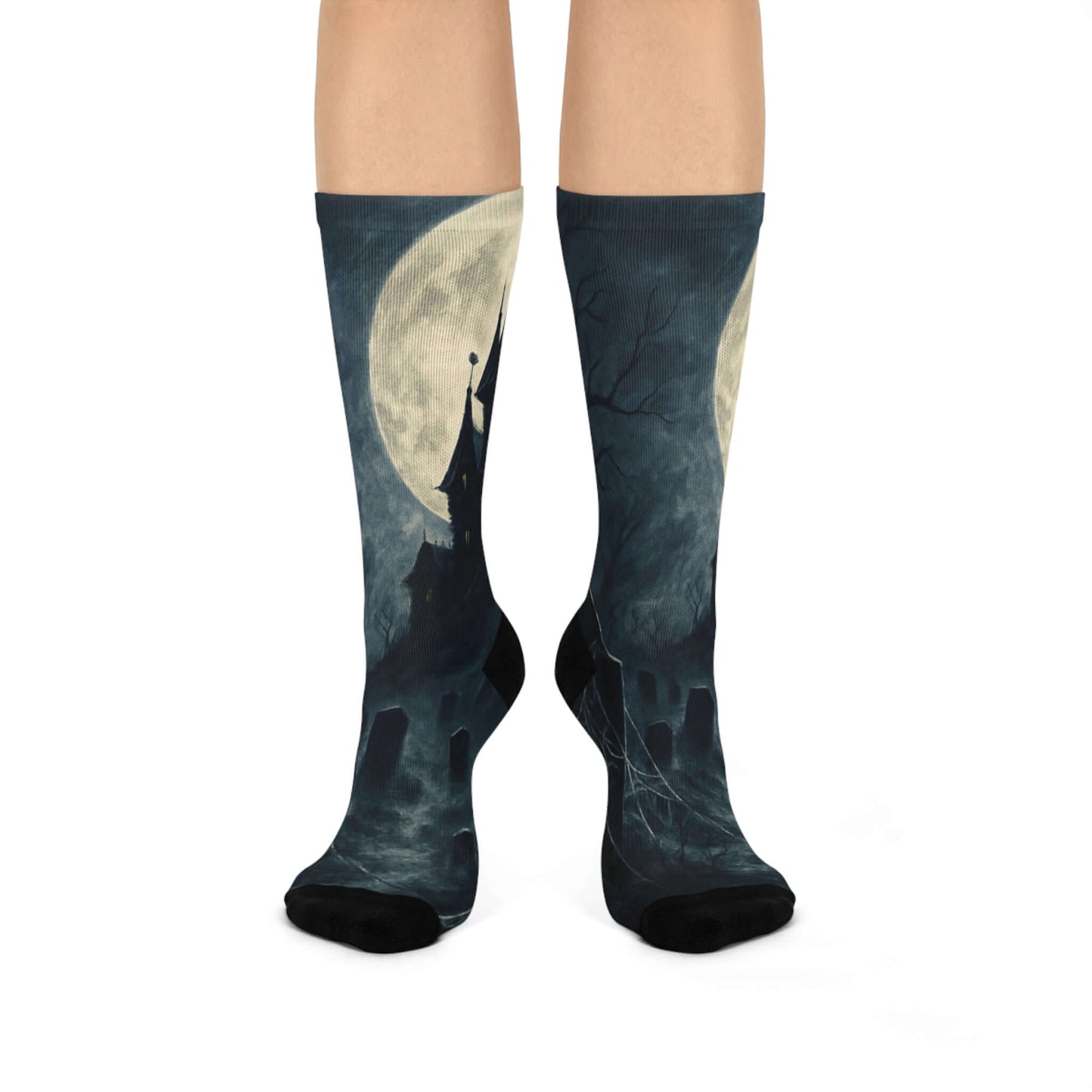 Halloween Socks, Cozy Socks for Fall, Gift for Her, Haunted House-Digital Chaotik