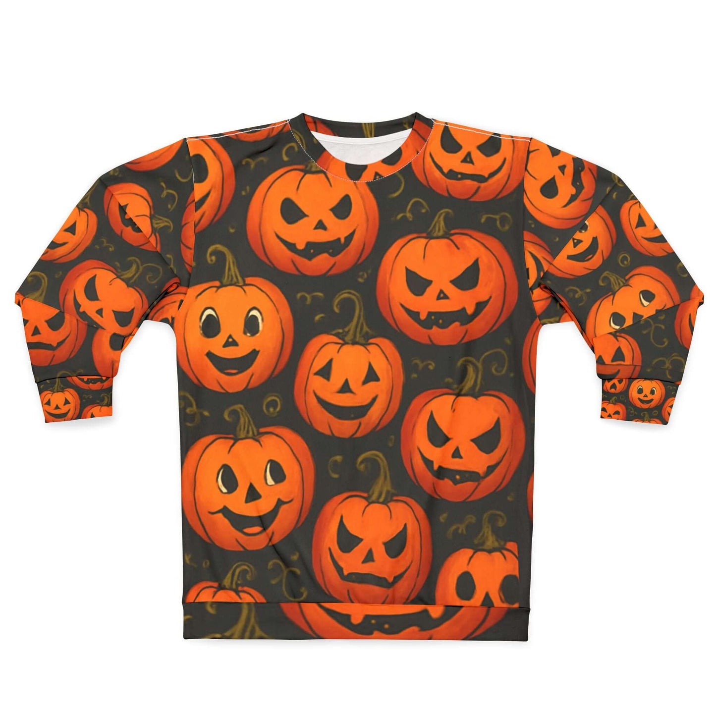 Halloween Sweatshirt, Pumpkin Print Pullover for Fall, Cozy apparel-Digital Chaotik