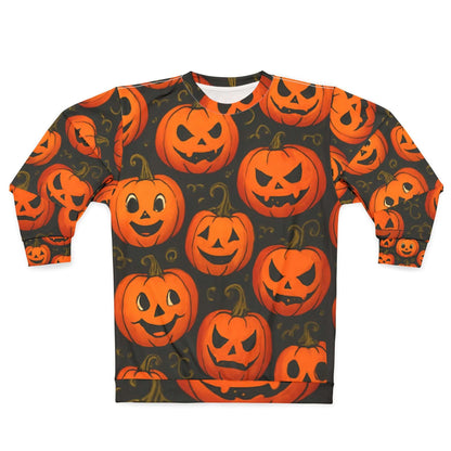 Halloween Sweatshirt, Pumpkin Print Pullover for Fall, Cozy apparel-Digital Chaotik