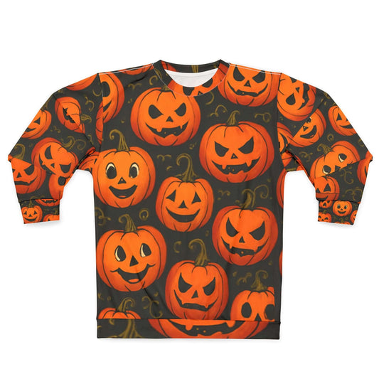 Halloween Sweatshirt, Pumpkin Print Pullover for Fall, Cozy apparel-Digital Chaotik