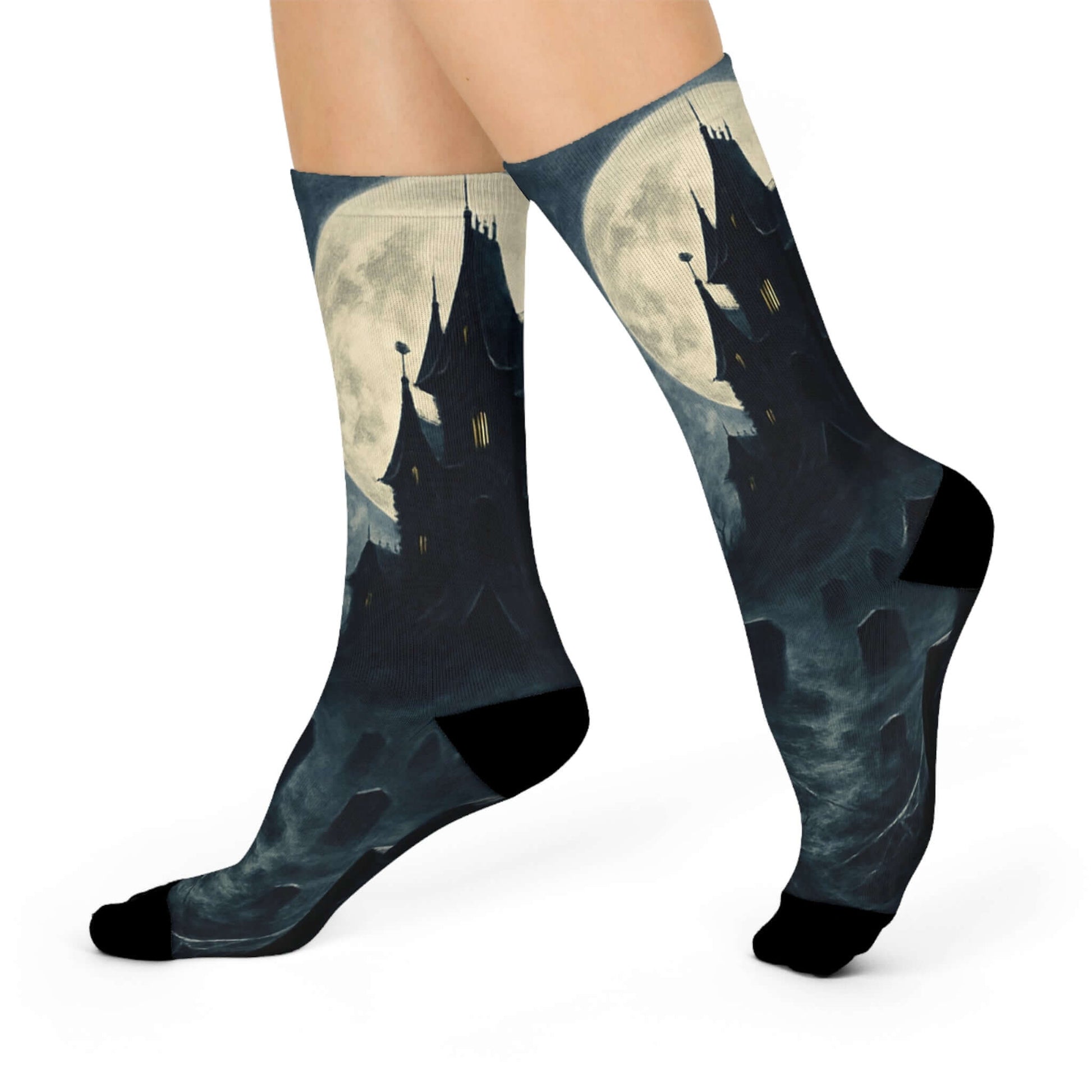 Halloween Socks, Cozy Socks for Fall, Gift for Her, Haunted House-Digital Chaotik