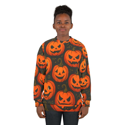 Halloween Sweatshirt, Pumpkin Print Pullover for Fall, Cozy apparel-Digital Chaotik