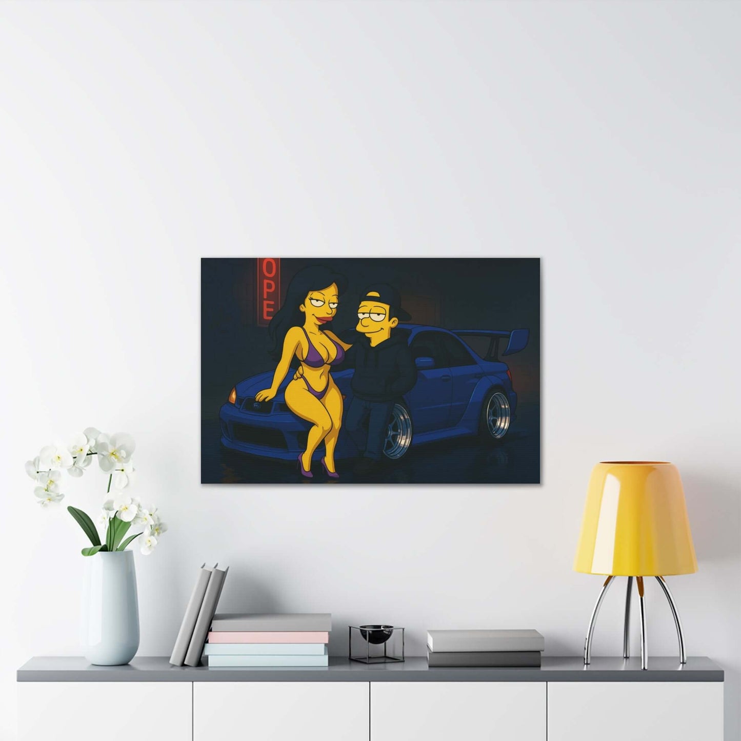 Subaru WRX STI Cartoon Street Racer Canvas Stretched Wall Art-Digital Chaotik