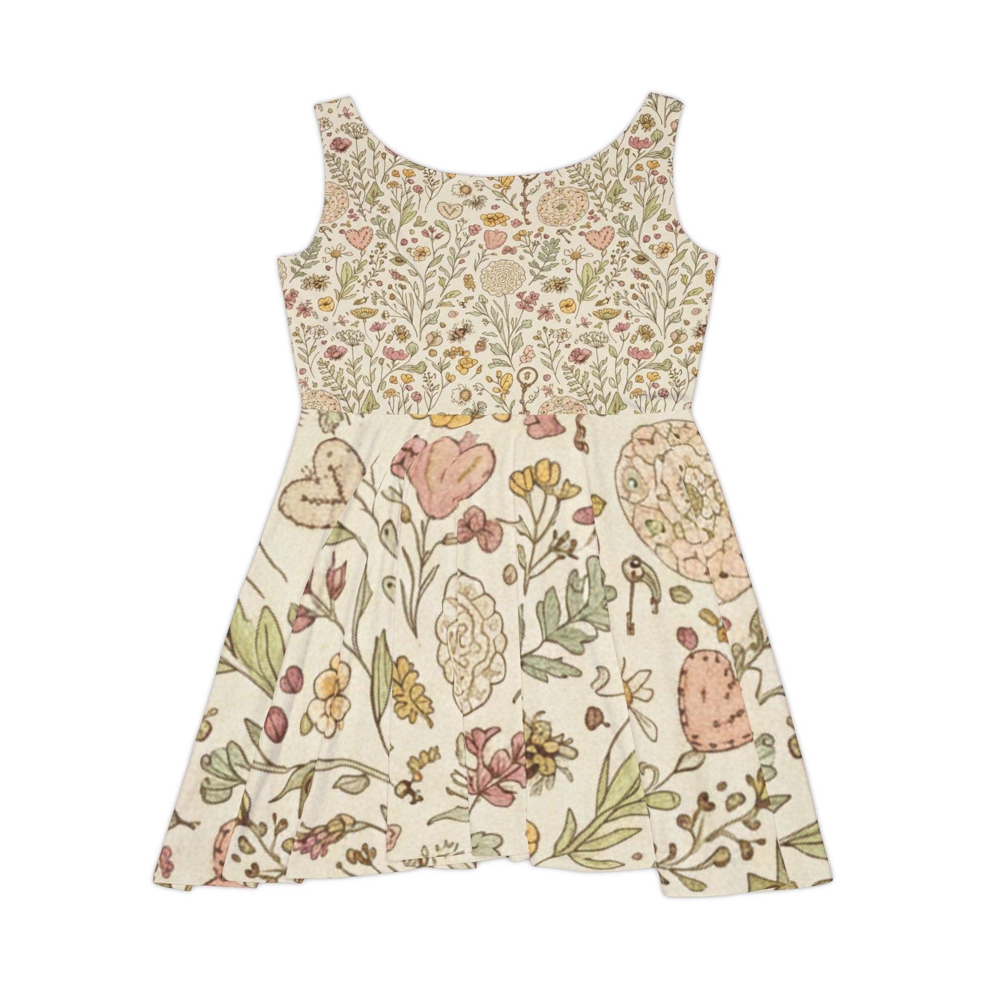 Floral Vintage Skater Dress — Cream Botanical Print - Digital Chaotik