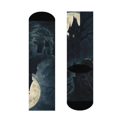 Halloween Socks, Cozy Socks for Fall, Gift for Her, Haunted House-Digital Chaotik
