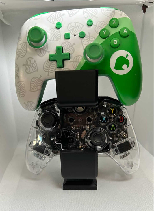 Xbox Switch controller stand displaying two game controllers securely mounted for stylish organization.