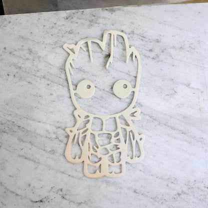 Baby Groot nursery decor on marble background, showcasing detailed 3D printed design.