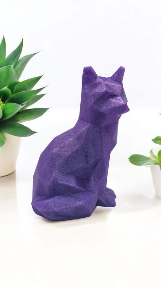 3D printed low poly fox decor in purple with geometric design, perfect for desk decor.