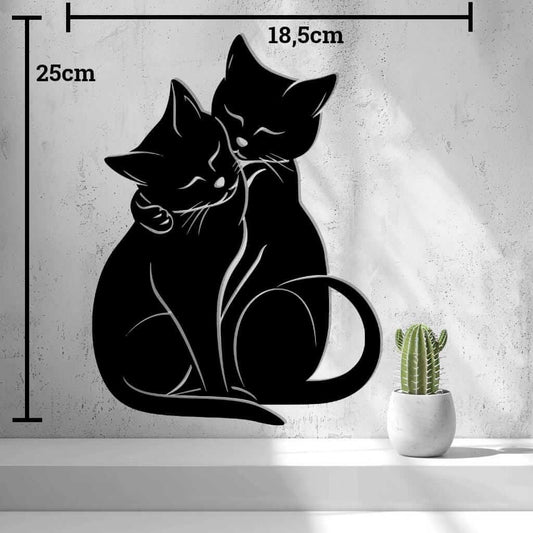 Hugging Cats Wall Decor: Minimalist Black Cat Art - 25x18.5cm-Digital Chaotik