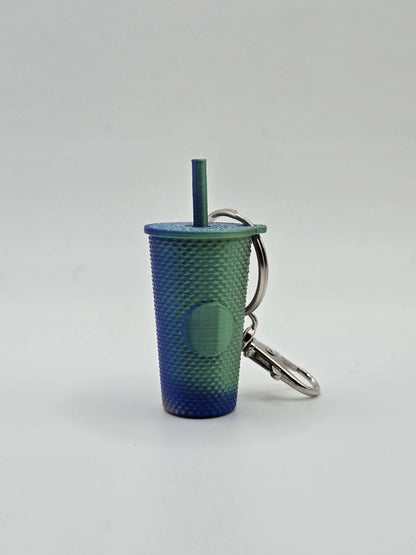 3D Printed Miniature Iced Drink Cup Keychain: Fun Tumbler with Straw-Digital Chaotik