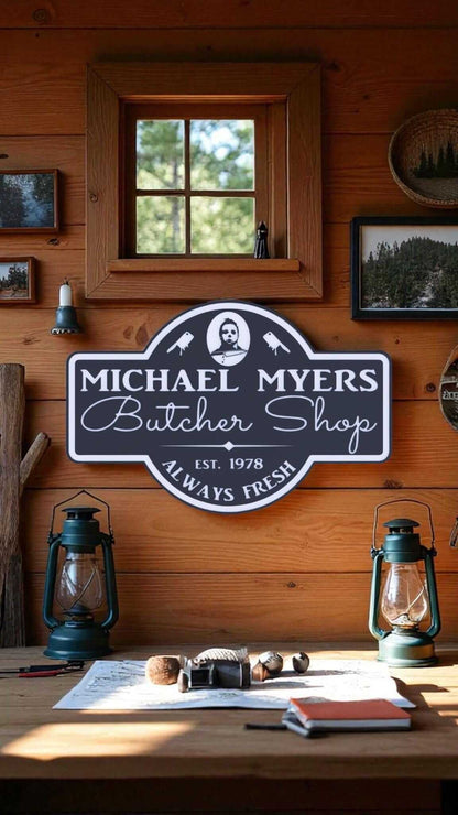 Michael Myers Butcher Shop Sign: Retro Horror Halloween Decor-Digital Chaotik