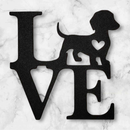 Dachshund Love Wall Decor: Rustic Farmhouse Dog Sign with Heart-Digital Chaotik