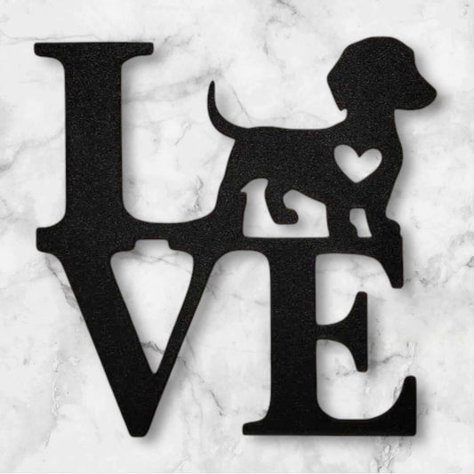 Dachshund Love Wall Decor: Rustic Farmhouse Dog Sign with Heart-Digital Chaotik