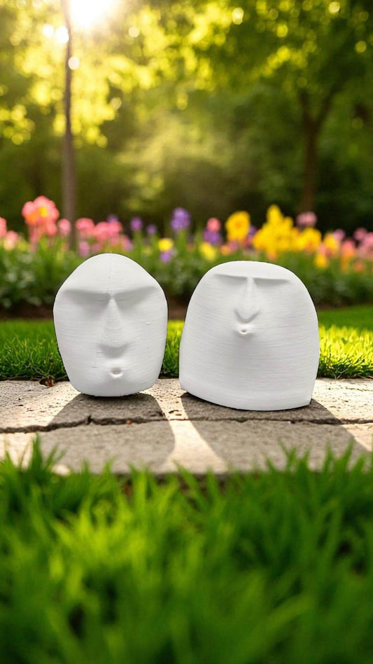 Minimalist Moai Face Sculptures: 3D Printed Home Decor, Set of 2-Digital Chaotik