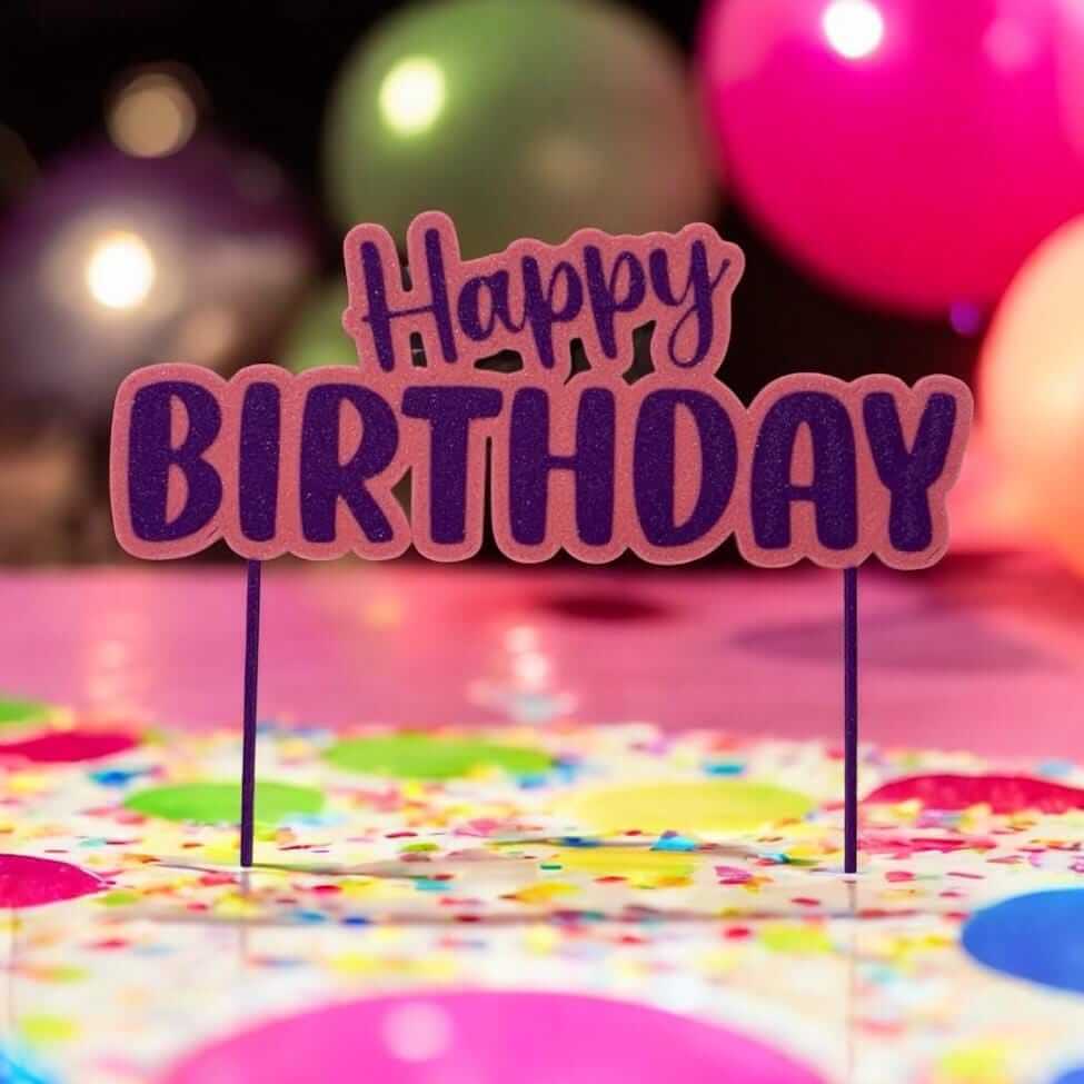 Glitter Happy Birthday Cake Topper: Colorful Party Decoration-Digital Chaotik