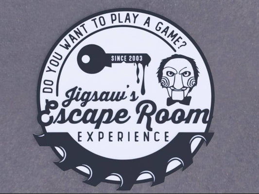 Jigsaw Escape Room Sign | Scary Movie Prop, Haunted House Decor (14 inches)-Digital Chaotik