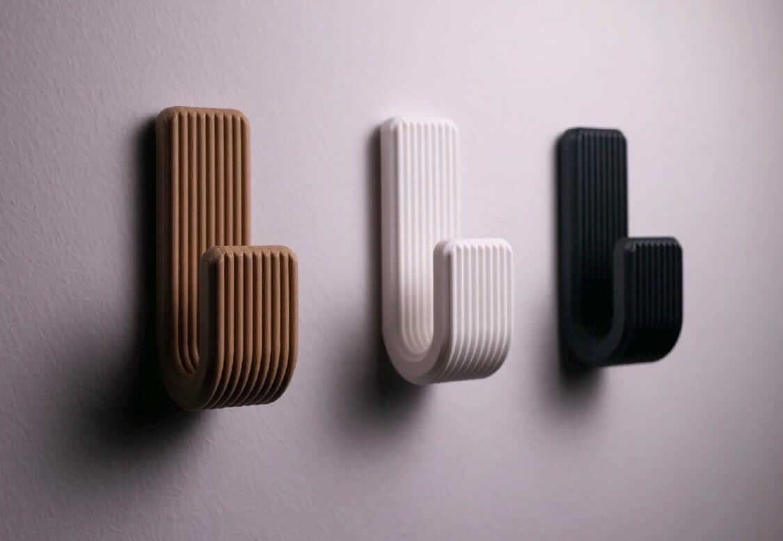 Set of 3 Modern Minimalist Wall Hooks | Ribbed Coat Hook | Scandinavian Wall Decor | 3D Printed Entryway Hook | Bathroom Towel Hook-Digital Chaotik
