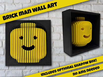 3D Brick Man Head Wall Art | Playful Game Room Decor-Digital Chaotik